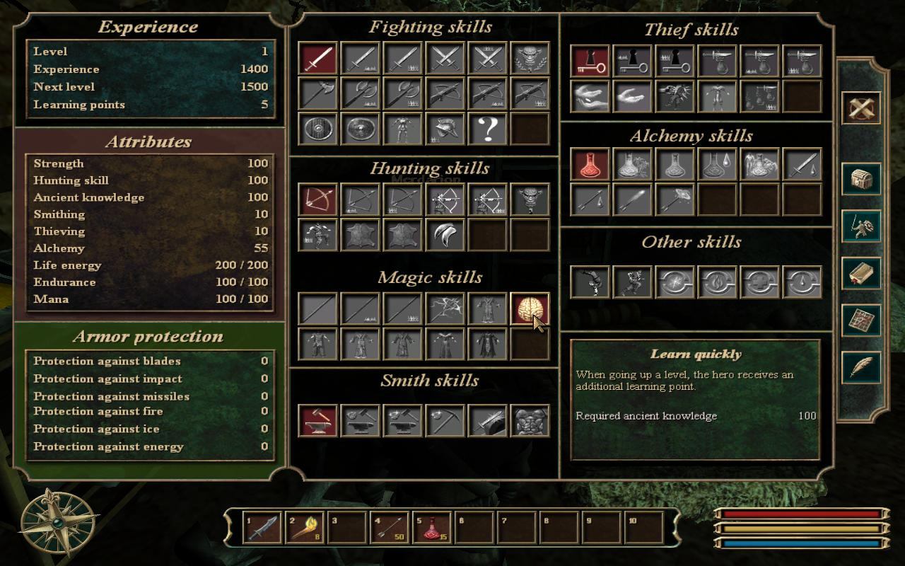 Готика 3 читы. Gothic 3 all skills. Готика 3 как поменять язык на русский. Gothic 1 Hunting skills. Меню skill client.